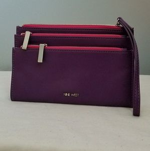 Nine West 3 Zipper Purple Clutch Wristlet